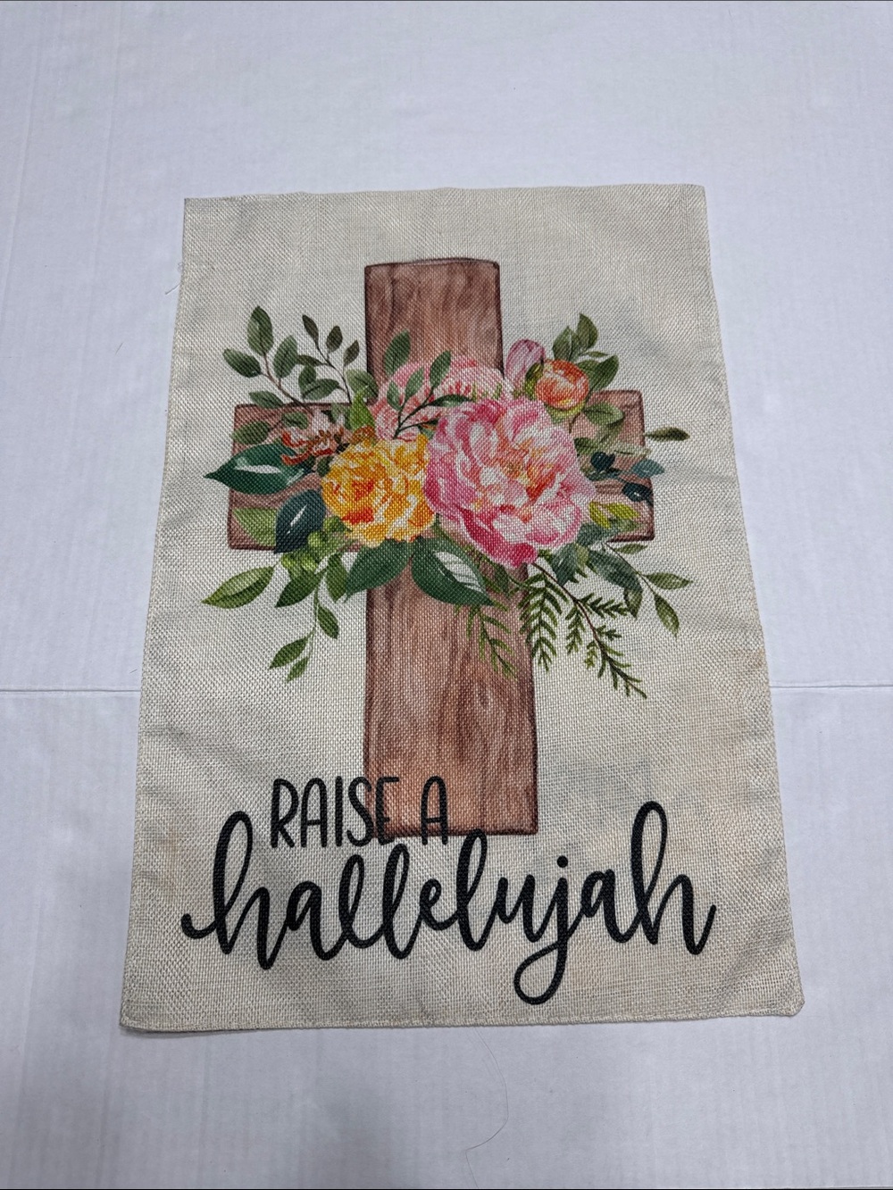 Floral Cross Outdoor House Flag - "Raise a Hallelujah"